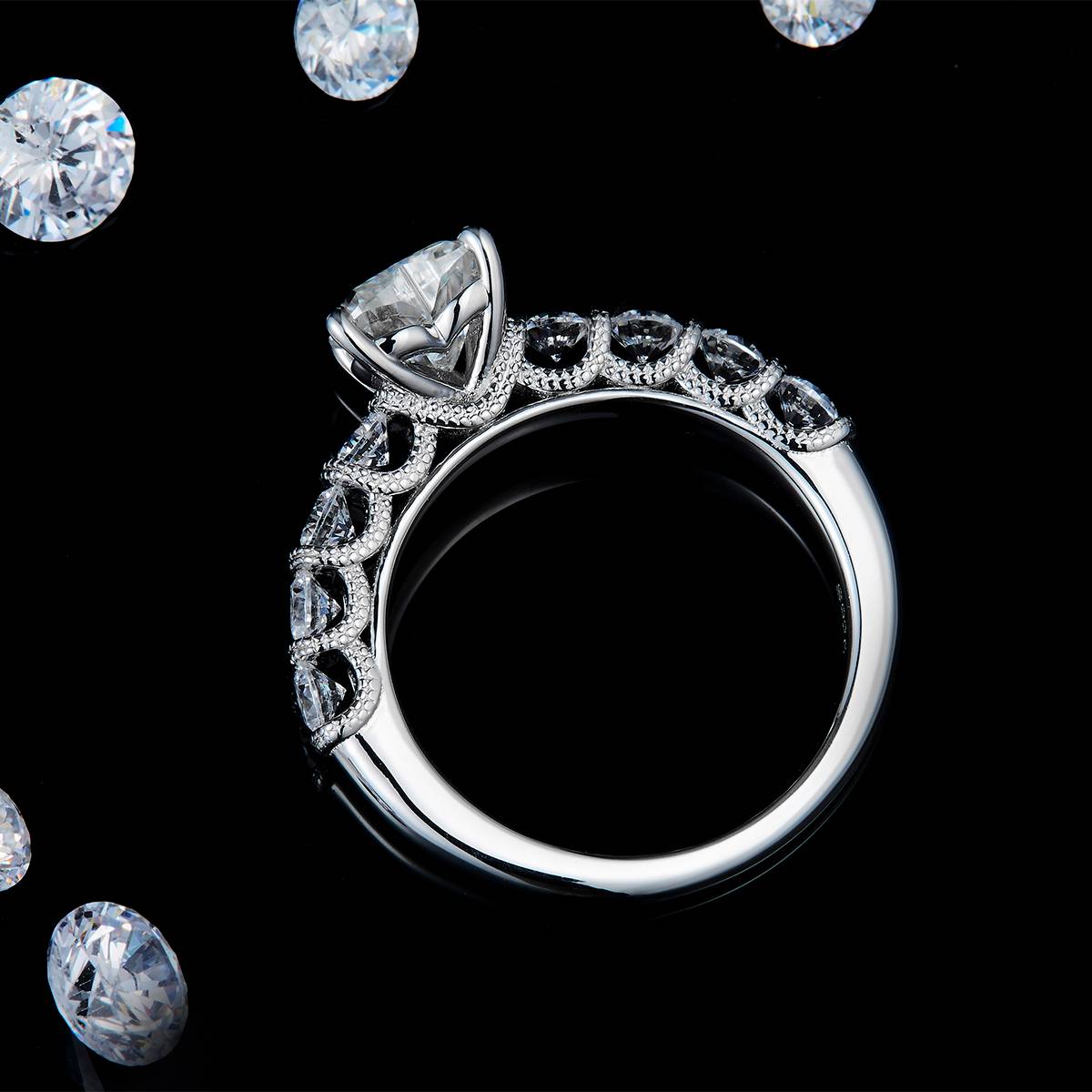 Light Luxury Full Diamond Explosive Love Women's Ring S925 Silver Plated Platinum Customized Selection Main Stone Moissanite 1.2ct/Side Stone Cubic Zirconia