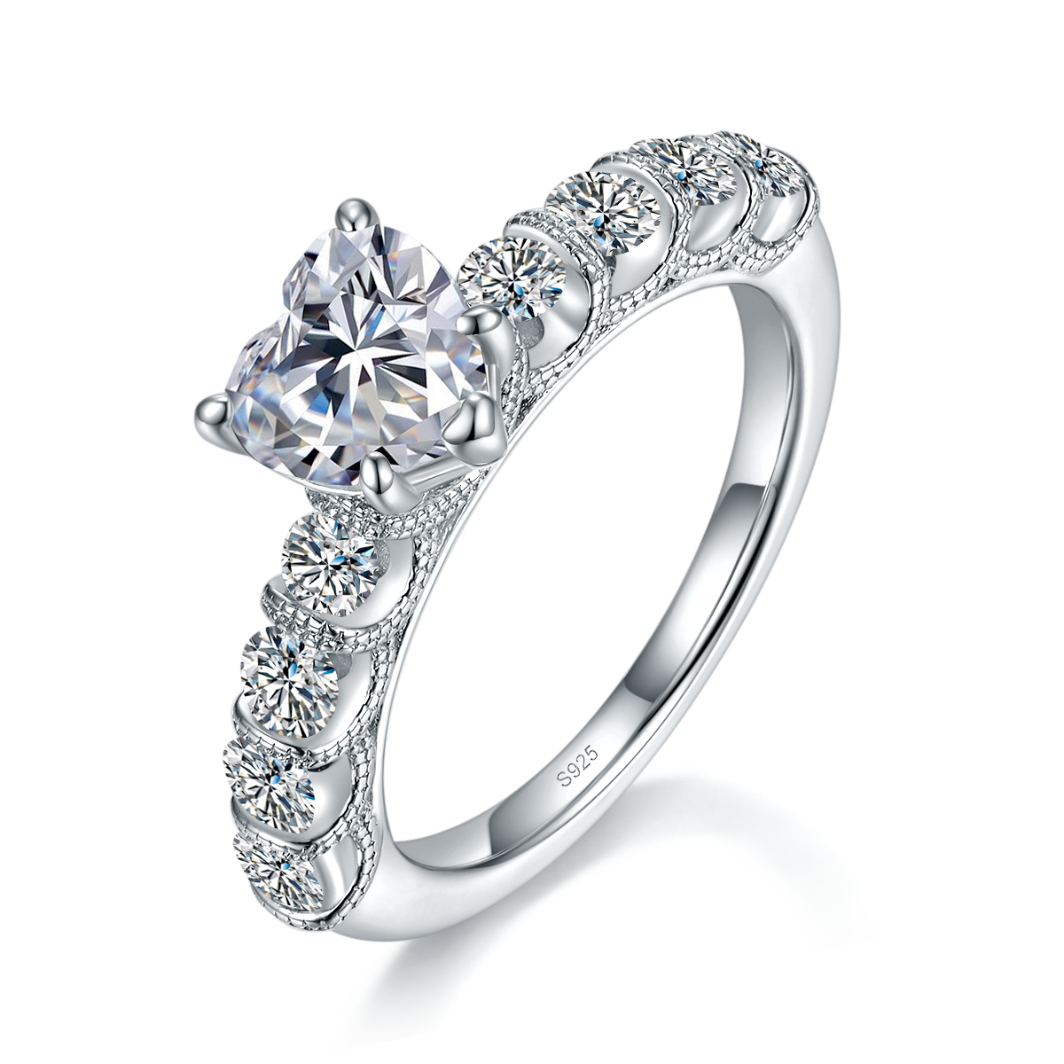 Light Luxury Full Diamond Explosive Love Women's Ring S925 Silver Plated Platinum Customized Selection Main Stone Moissanite 1.2ct/Side Stone Cubic Zirconia