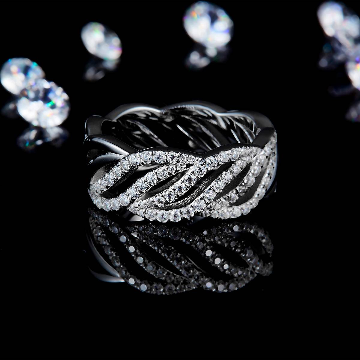 Creative hollowed out diamond studded women's ring S925 silver plated platinum customized option Side Stone Moissanite 0.54ct