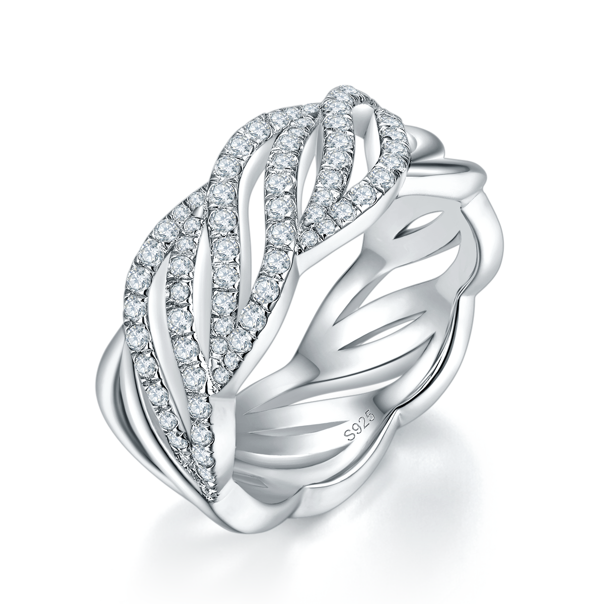 Creative hollowed out diamond studded women's ring S925 silver plated platinum customized option Side Stone Moissanite 0.54ct