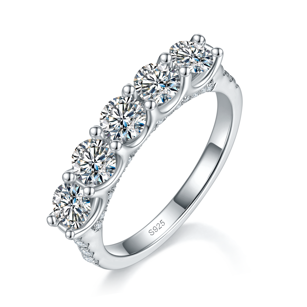 4.0mm lined ring women's ring S925 silver plated platinum customized option Side Stone Moissanite 1.71ct