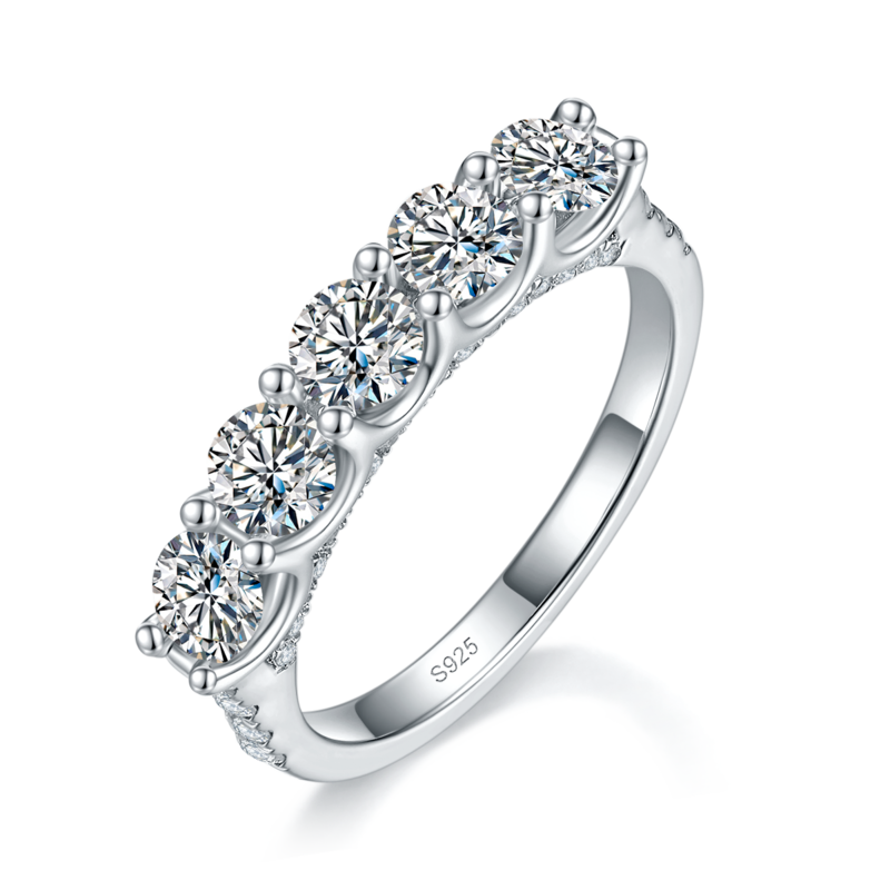 4.0mm排戒Women's RingS925银镀白金定制选款副石Moissanite1.71ct