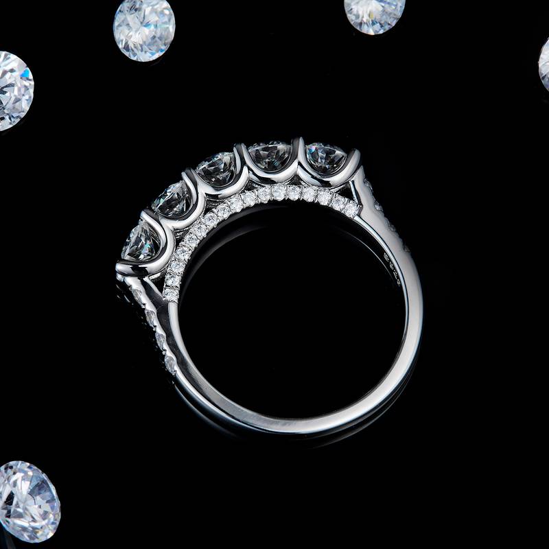 4.0mm排戒Women's RingS925银镀白金定制选款副石Moissanite1.71ct