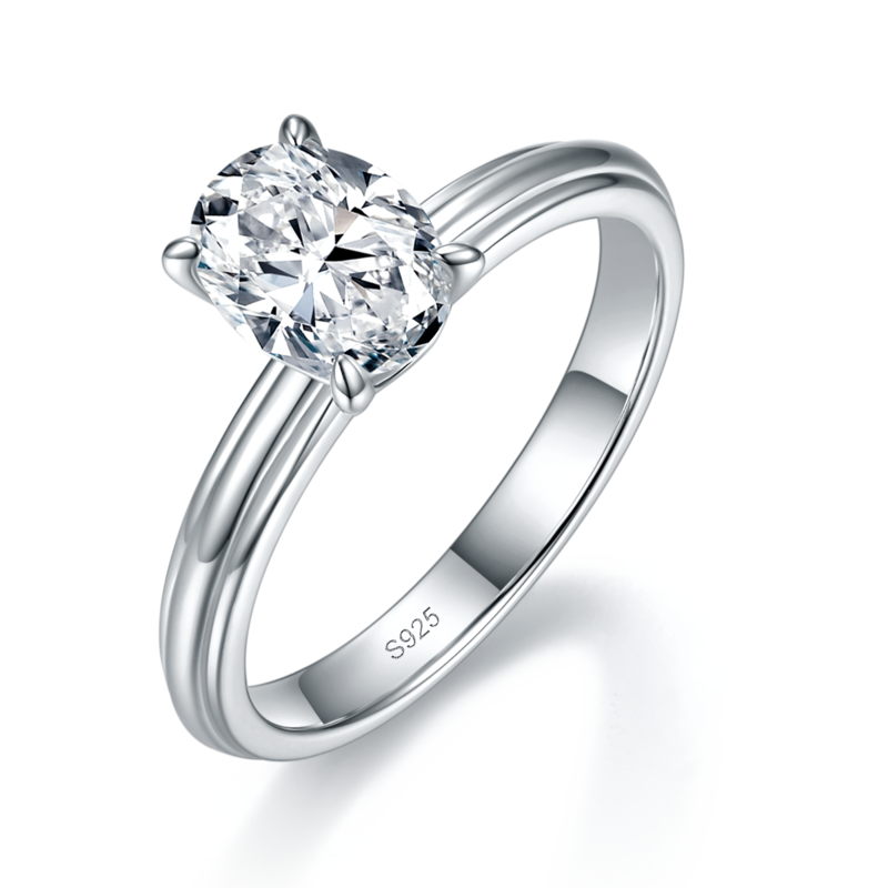 蛋形Women's RingS925银镀白金定制选款主石Moissanite1.5ct
