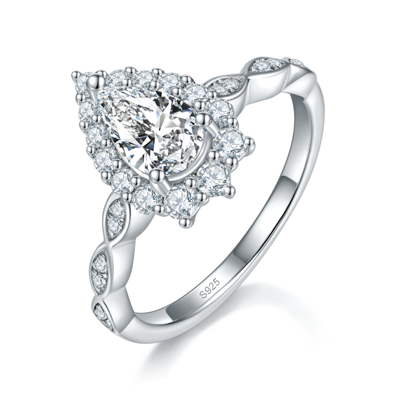 微镶水滴Women's RingS925银镀白金定制选款主石Moissanite1.0ct/副石高碳钻