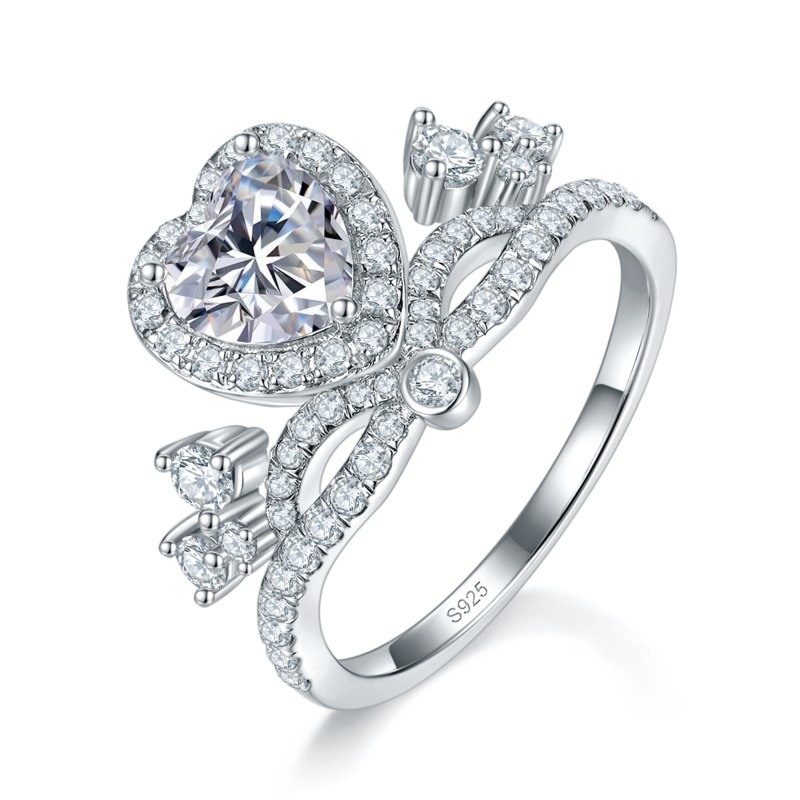 爱心皇冠Women's RingS925银镀白金定制选款主石Moissanite1.0ct/副石高碳钻