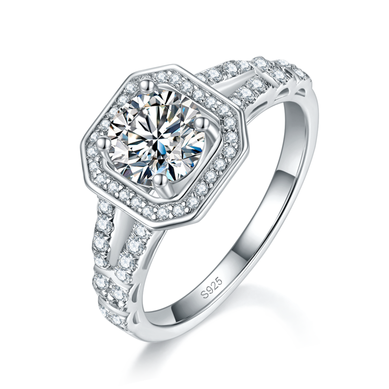 双臂方包Women's RingS925银镀白金定制选款主石Moissanite1.0ct/副石高碳钻