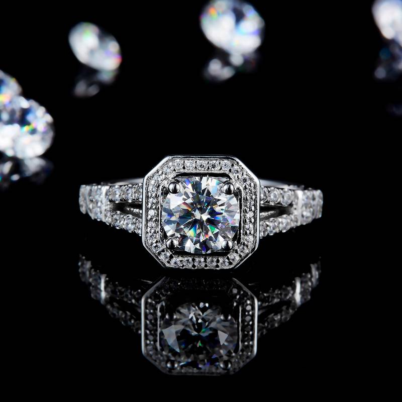 双臂方包Women's RingS925银镀白金定制选款主石Moissanite1.0ct/副石高碳钻