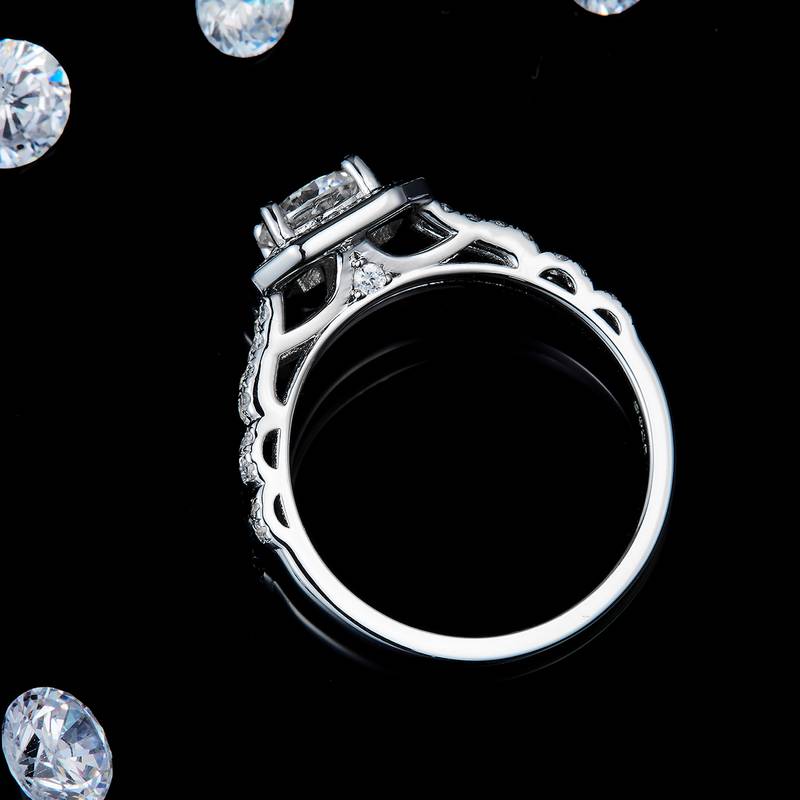 双臂方包Women's RingS925银镀白金定制选款主石Moissanite1.0ct/副石高碳钻