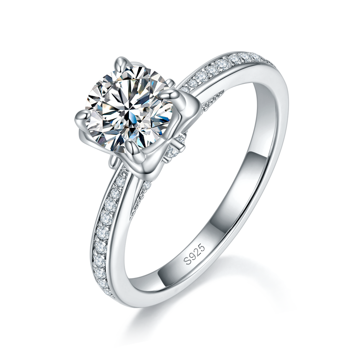 钟爱一生女戒S925银镀白金定制选款主石莫桑钻1.0ct/副石高碳钻