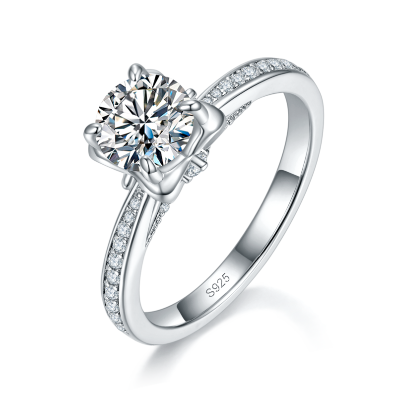 钟爱一生Women's RingS925银镀白金定制选款主石Moissanite1.0ct/副石高碳钻