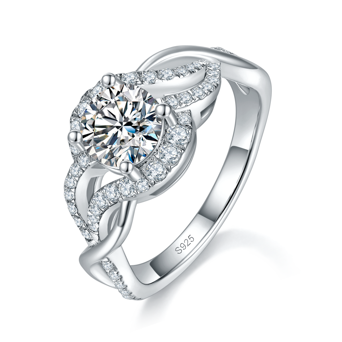 Exaggerated Twisted Arm Cross Women's Ring S925 Silver Plated Platinum Customized Selection Main Stone Moissanite 1.0ct/Side Stone Cubic Zirconia