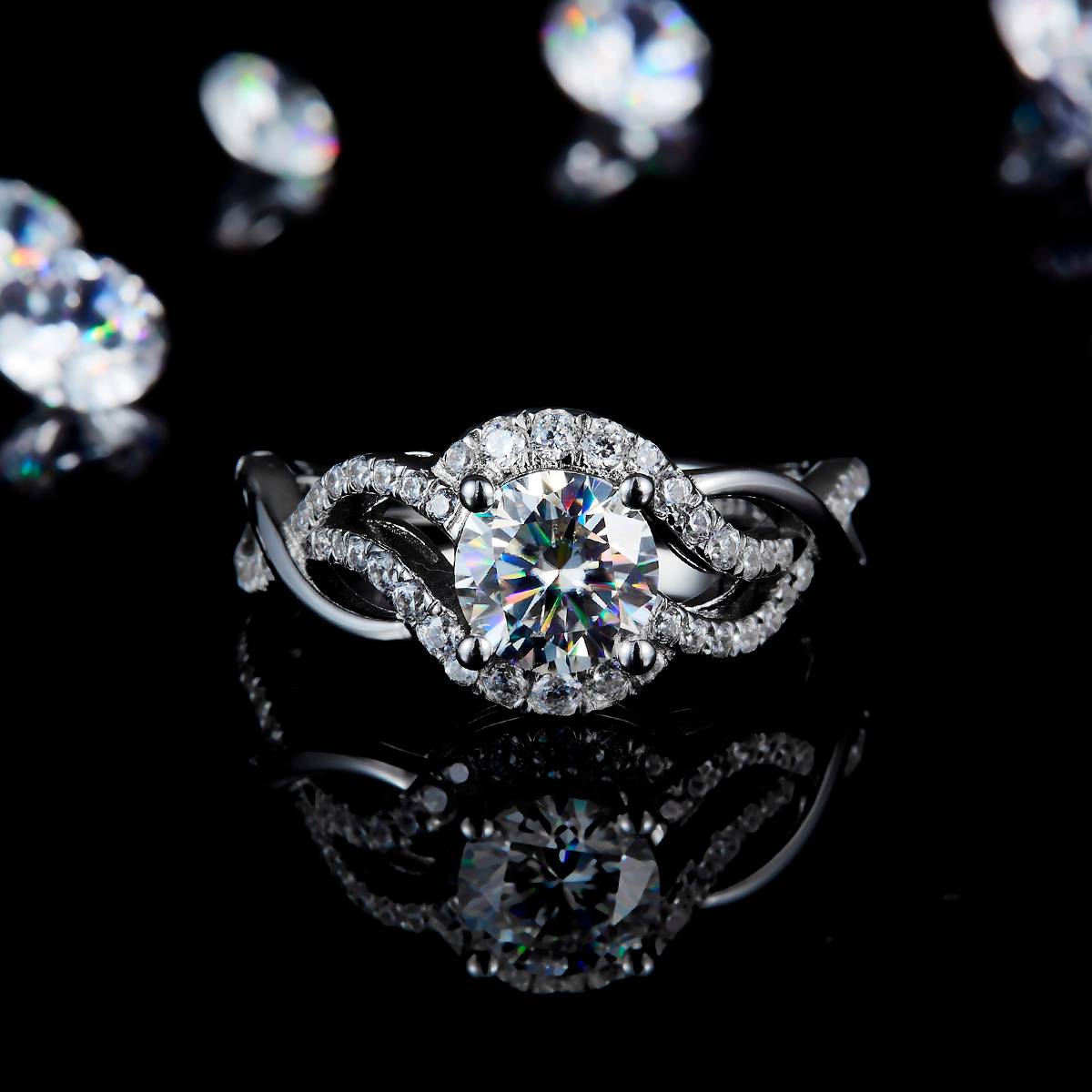 Exaggerated Twisted Arm Cross Women's Ring S925 Silver Plated Platinum Customized Selection Main Stone Moissanite 1.0ct/Side Stone Cubic Zirconia