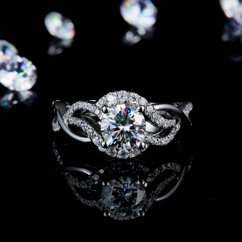 夸张扭臂交叉女戒S925银镀白金定制选款主石莫桑钻1.0ct/副石高碳钻