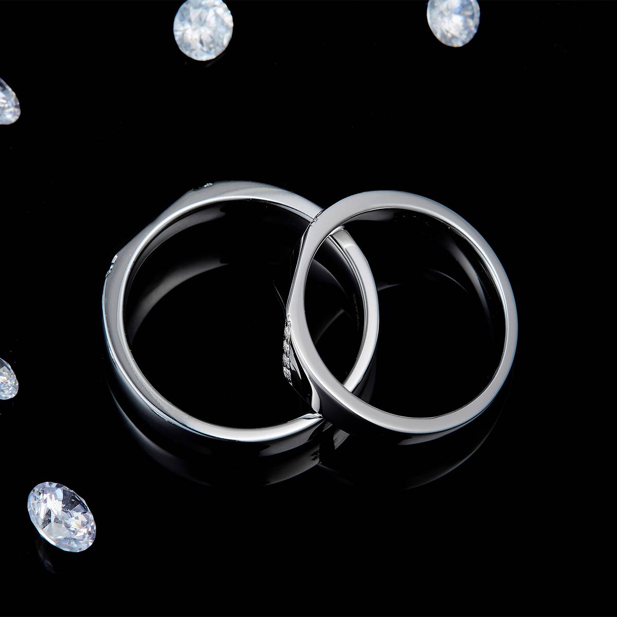 情侣对戒S925银镀白金定制选款副石莫桑钻0.1ct