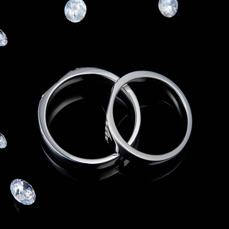 情侣对戒S925银镀白金定制选款副石莫桑钻0.1ct