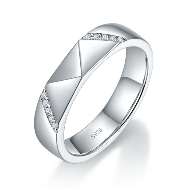 情侣对戒S925银镀白金定制选款副石莫桑钻0.1ct