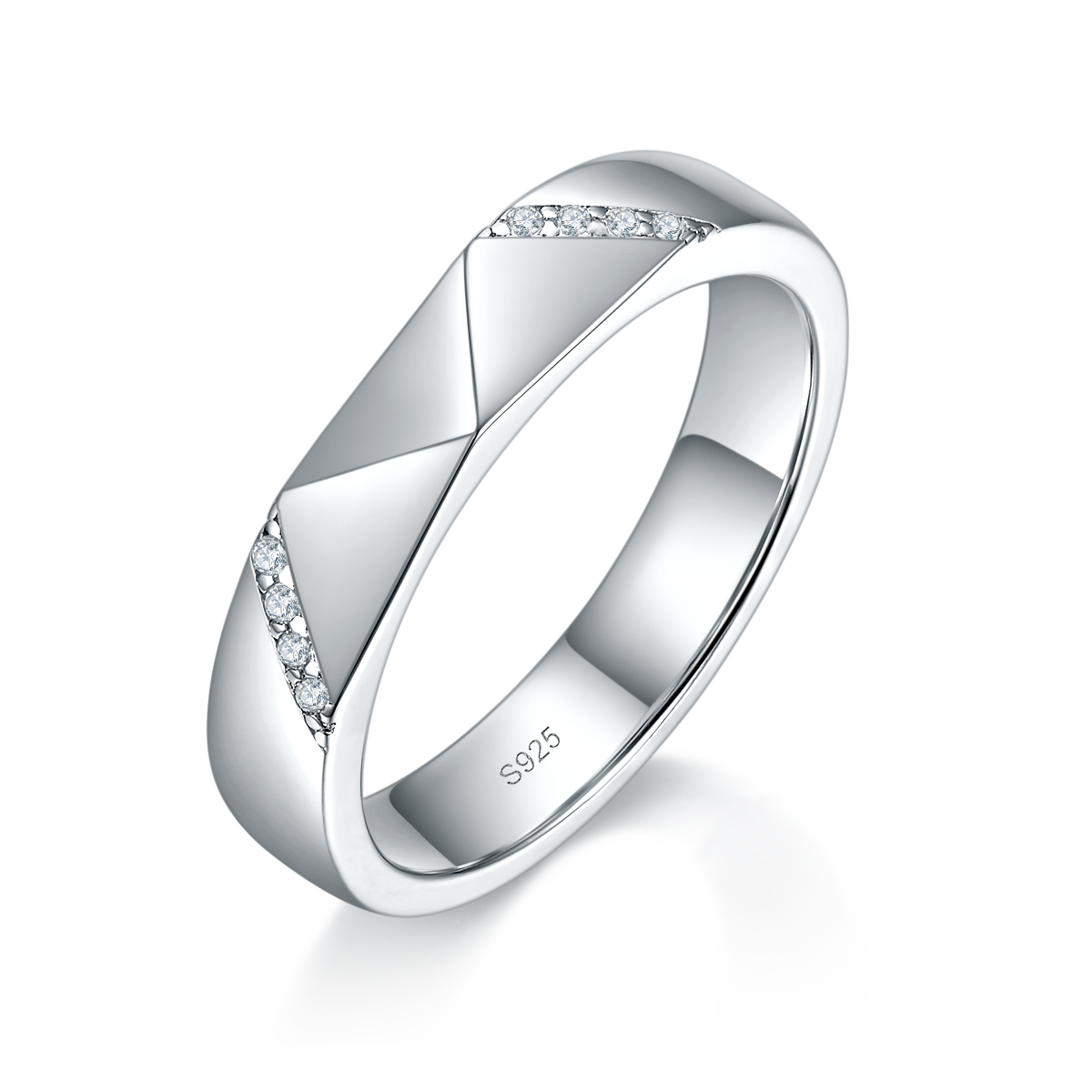 情侣对戒S925银镀白金定制选款副石莫桑钻0.1ct