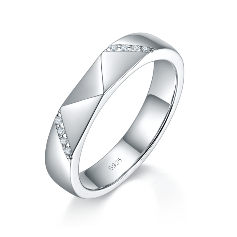 情侣对戒S925银镀白金定制选款副石莫桑钻0.1ct