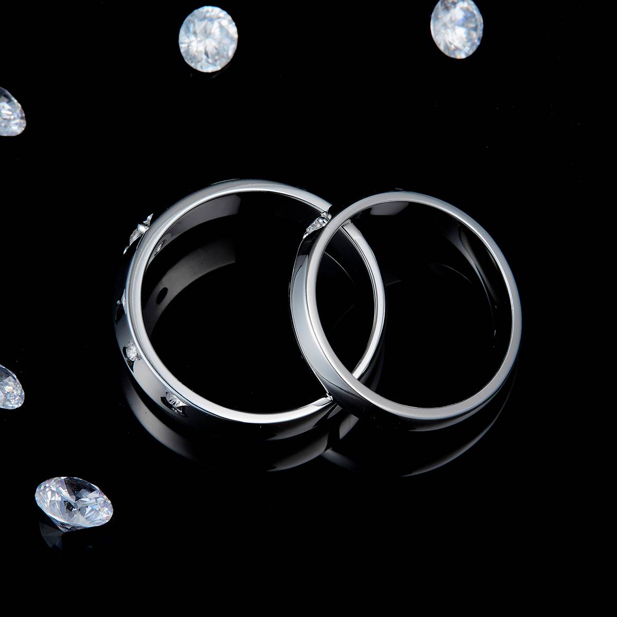 Couple Ring S925 Silver Plated Platinum Customized Selection Side Stone Moissanite 0.14ct