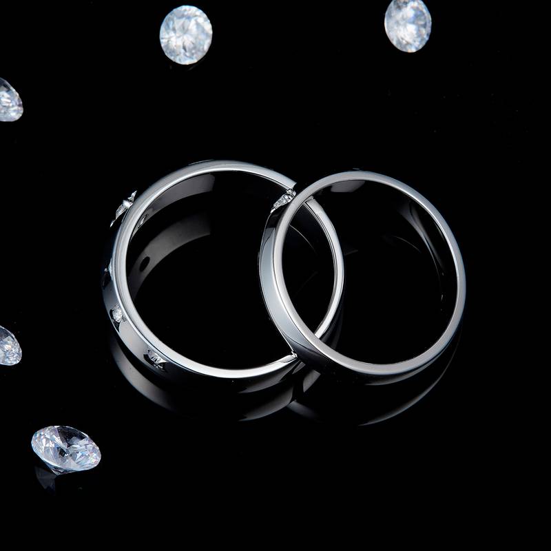 情侣Couple RingS925银镀白金定制选款副石Moissanite0.14ct