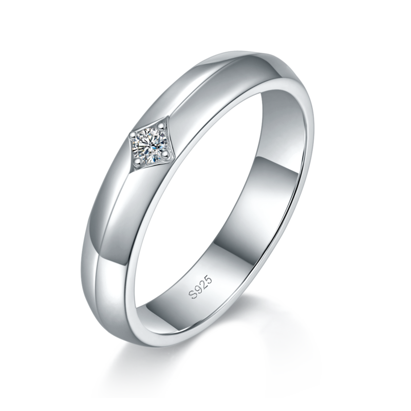 情侣Couple RingS925银镀白金定制选款副石Moissanite0.14ct