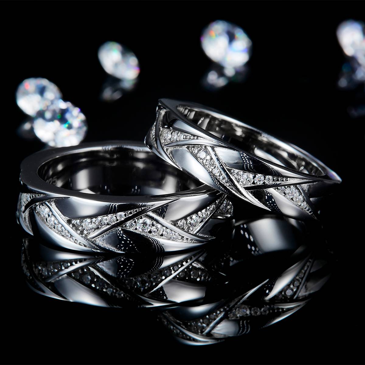 Couple Ring S925 Silver Plated Platinum Customized Selection Side Stone Moissanite 0.33ct
