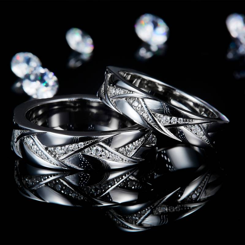 情侣Couple RingS925银镀白金定制选款副石Moissanite0.33ct