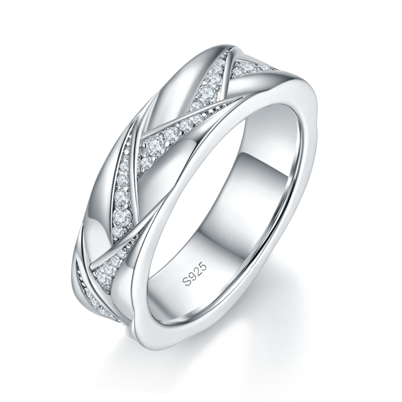 情侣Couple RingS925银镀白金定制选款副石Moissanite0.33ct