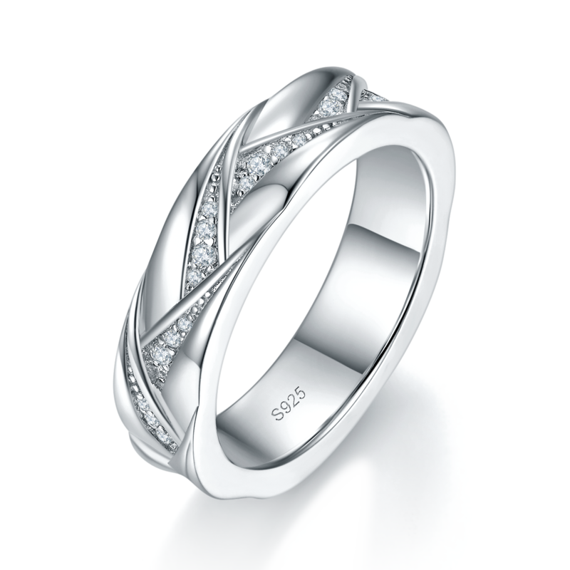 情侣Couple RingS925银镀白金定制选款副石Moissanite0.33ct