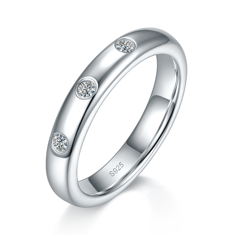 情侣Couple RingS925银镀白金定制选款Moissanite0.18ct