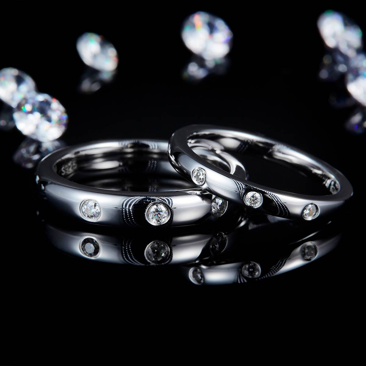 Couple Ring S925 Silver Plated Platinum Customized Selection Moissanite 0.18ct