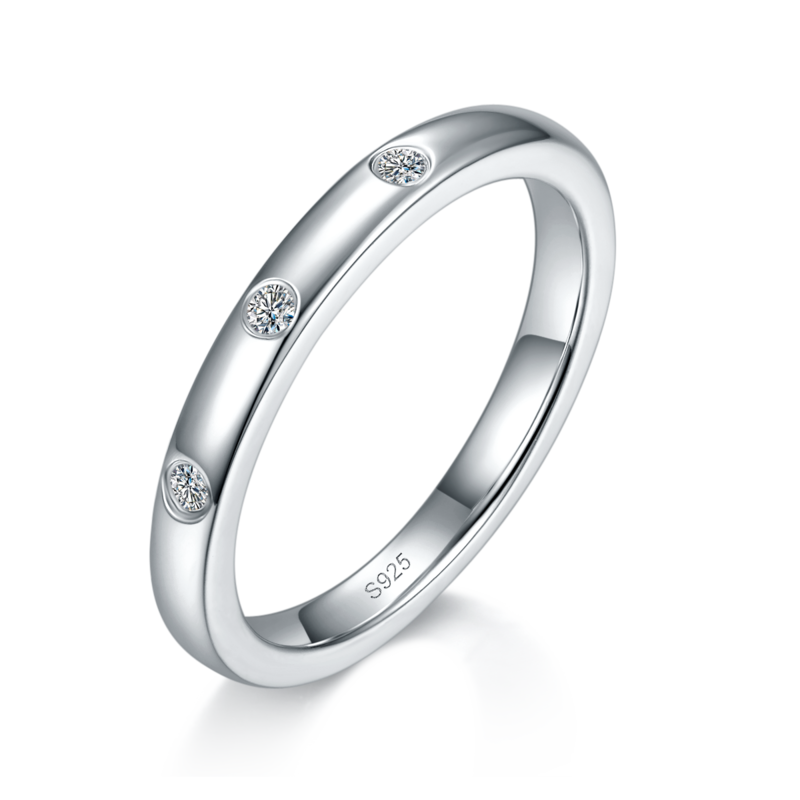 情侣Couple RingS925银镀白金定制选款Moissanite0.18ct