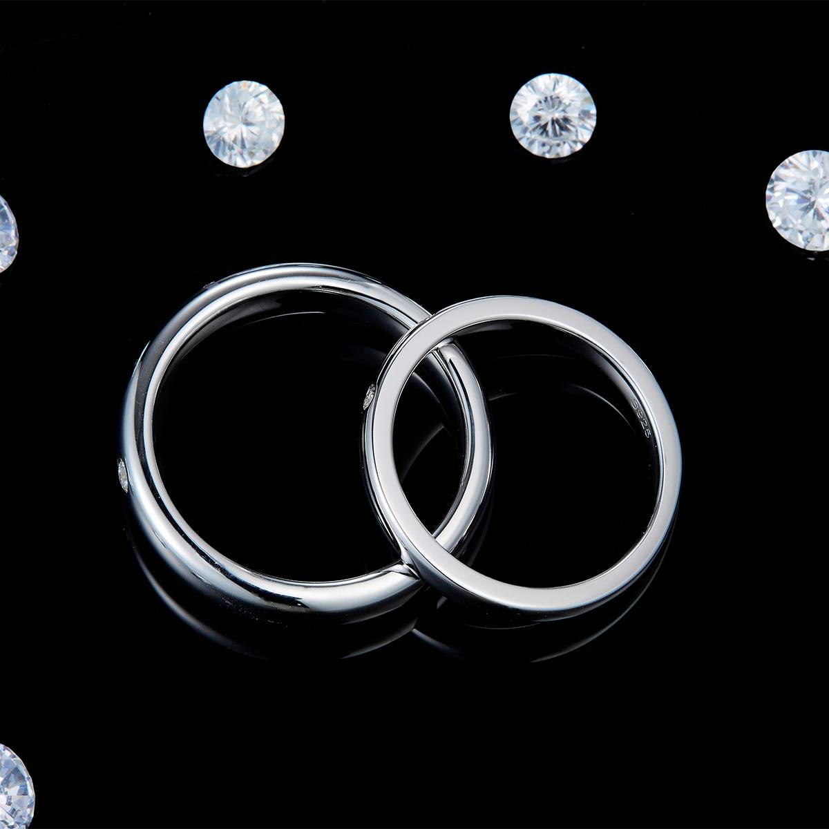 Couple Ring S925 Silver Plated Platinum Customized Selection Moissanite 0.18ct