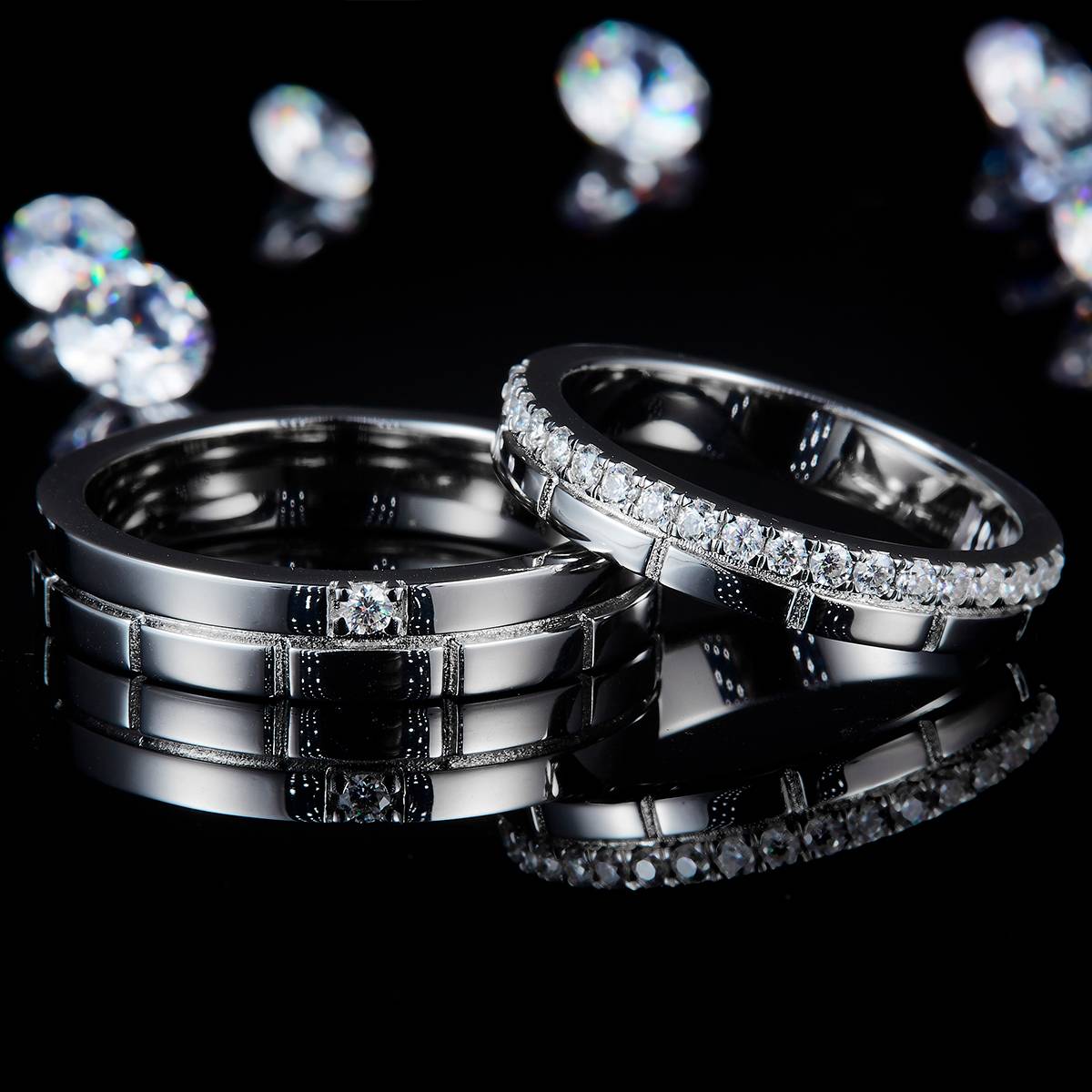 Couple Ring S925 Silver Plated Platinum Customized Selection Side Stone Moissanite 0.31ct