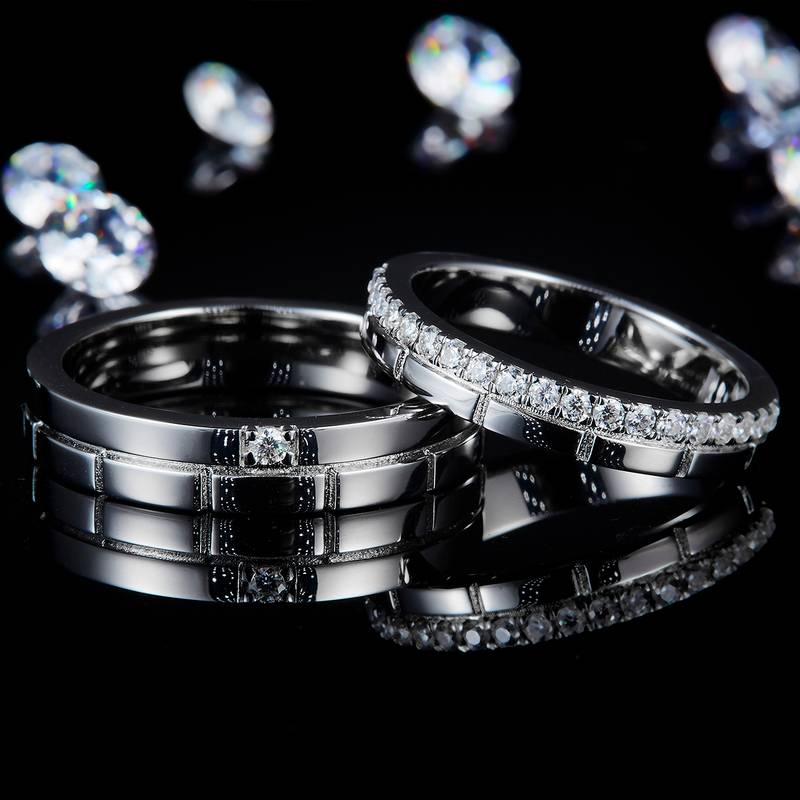 情侣Couple RingS925银镀白金定制选款副石Moissanite0.31ct