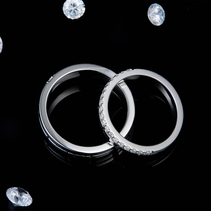 情侣Couple RingS925银镀白金定制选款副石Moissanite0.31ct