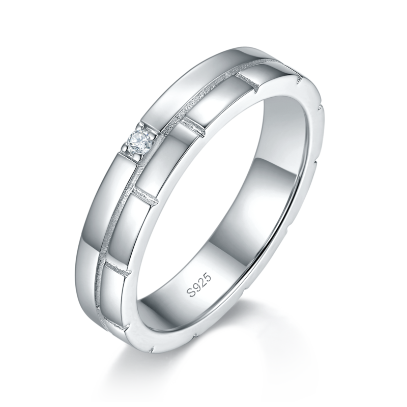 情侣Couple RingS925银镀白金定制选款副石Moissanite0.31ct