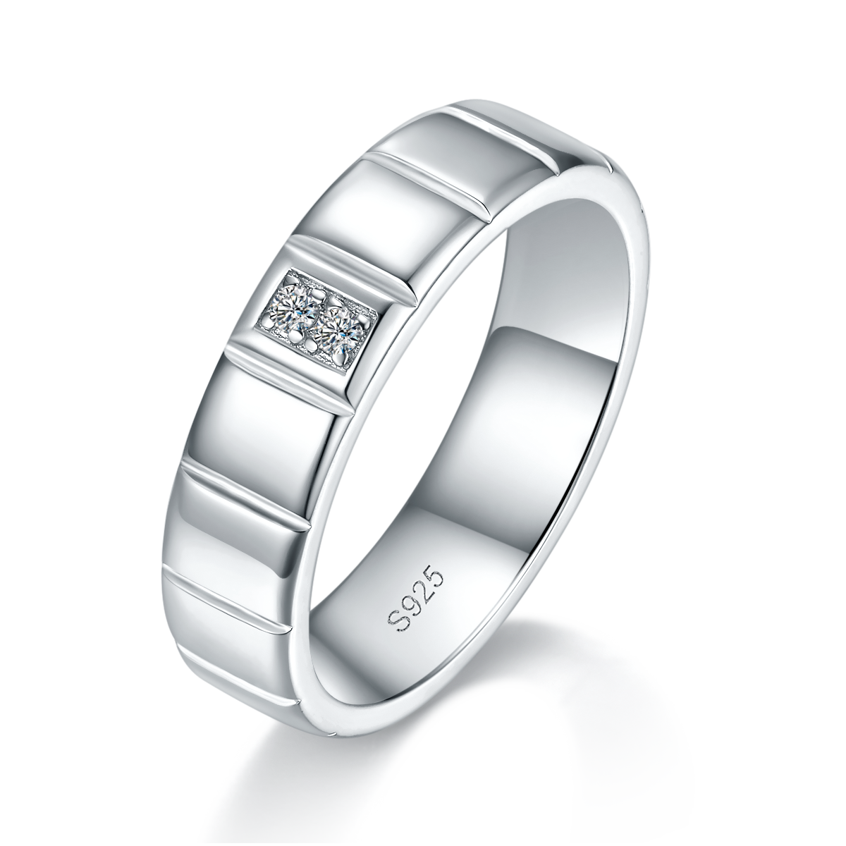 情侣对戒S925银镀白金定制选款副石莫桑钻0.065ct