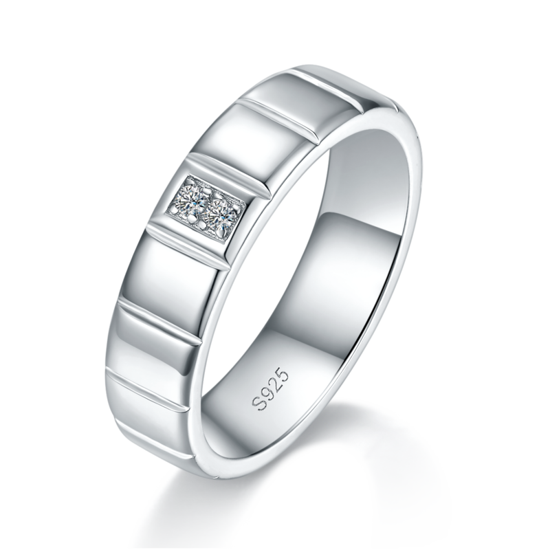 情侣Couple RingS925银镀白金定制选款副石Moissanite0.065ct