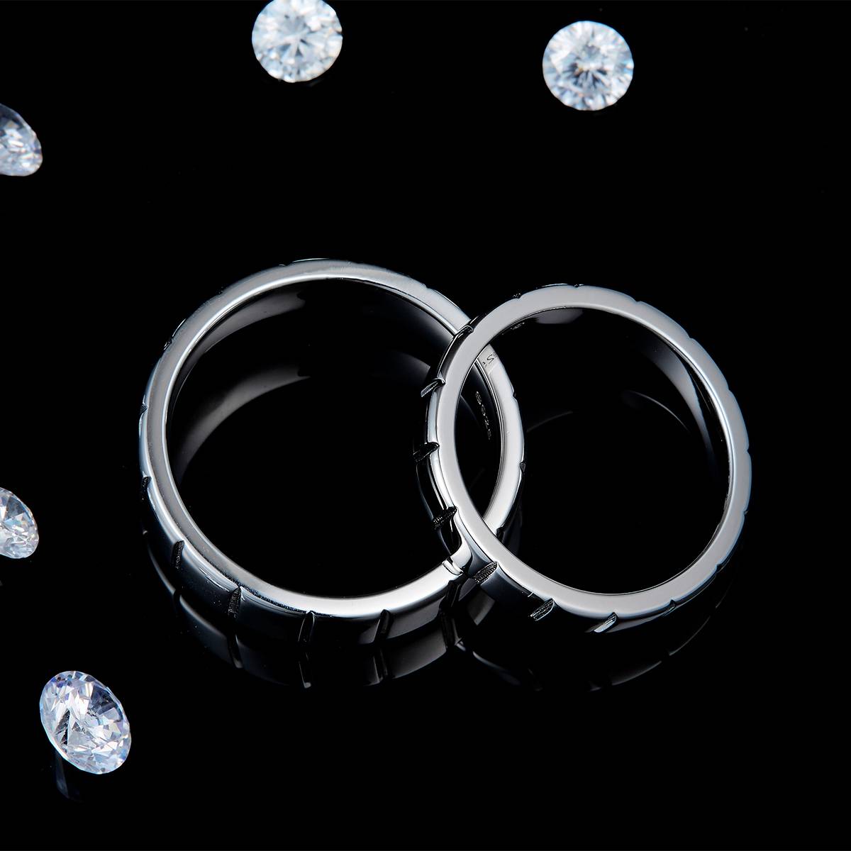 情侣对戒S925银镀白金定制选款副石莫桑钻0.065ct