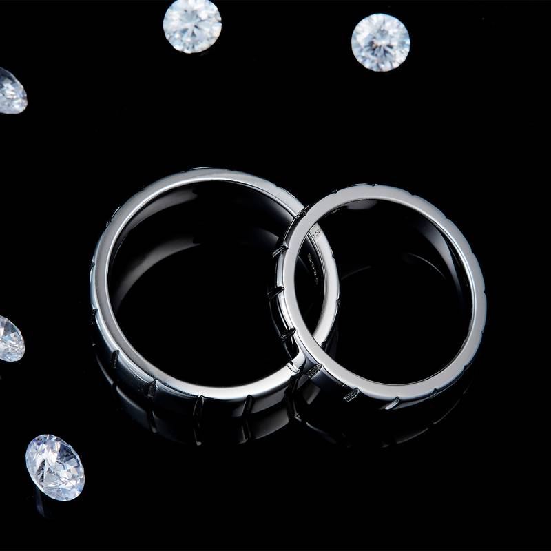 情侣Couple RingS925银镀白金定制选款副石Moissanite0.065ct
