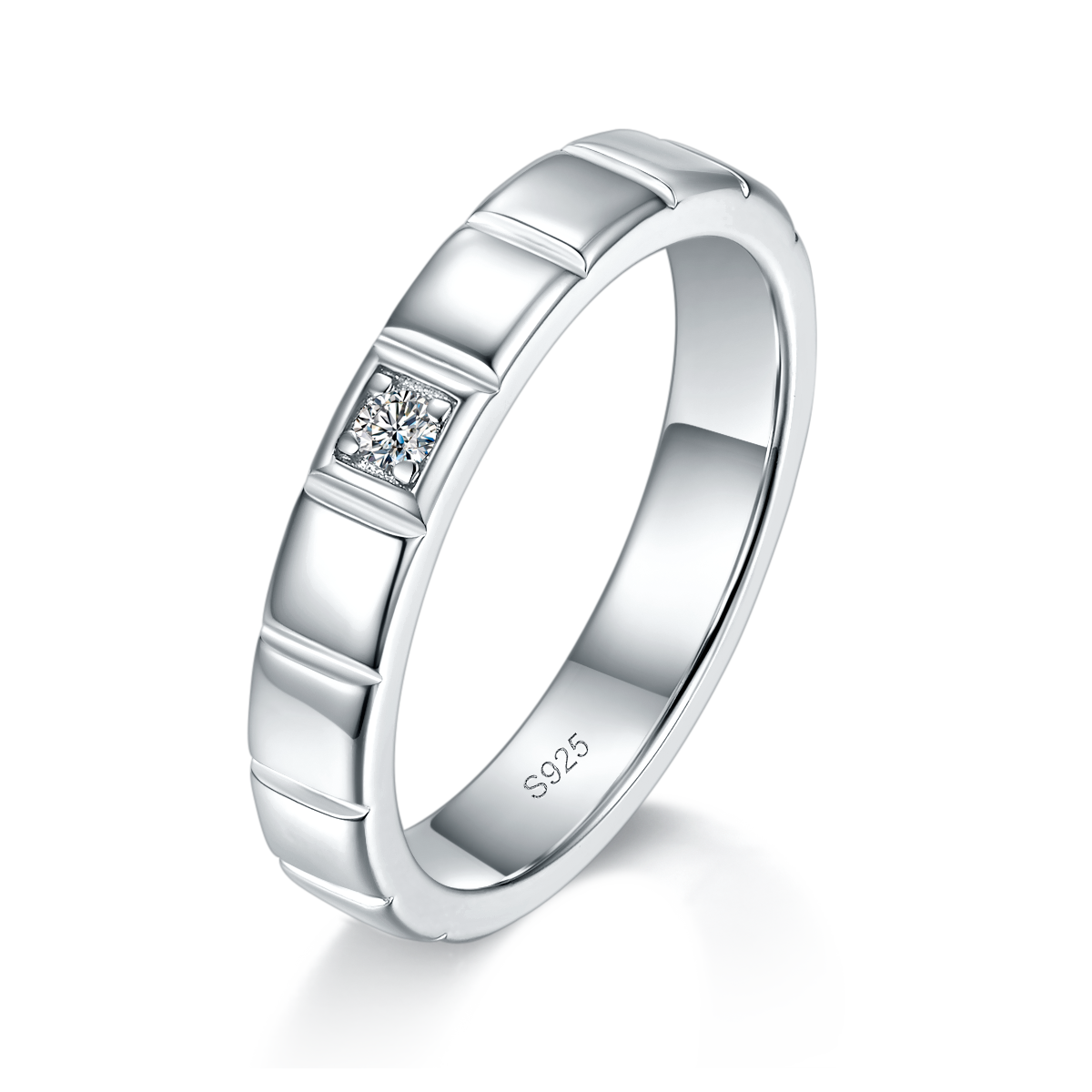 情侣对戒S925银镀白金定制选款副石莫桑钻0.065ct