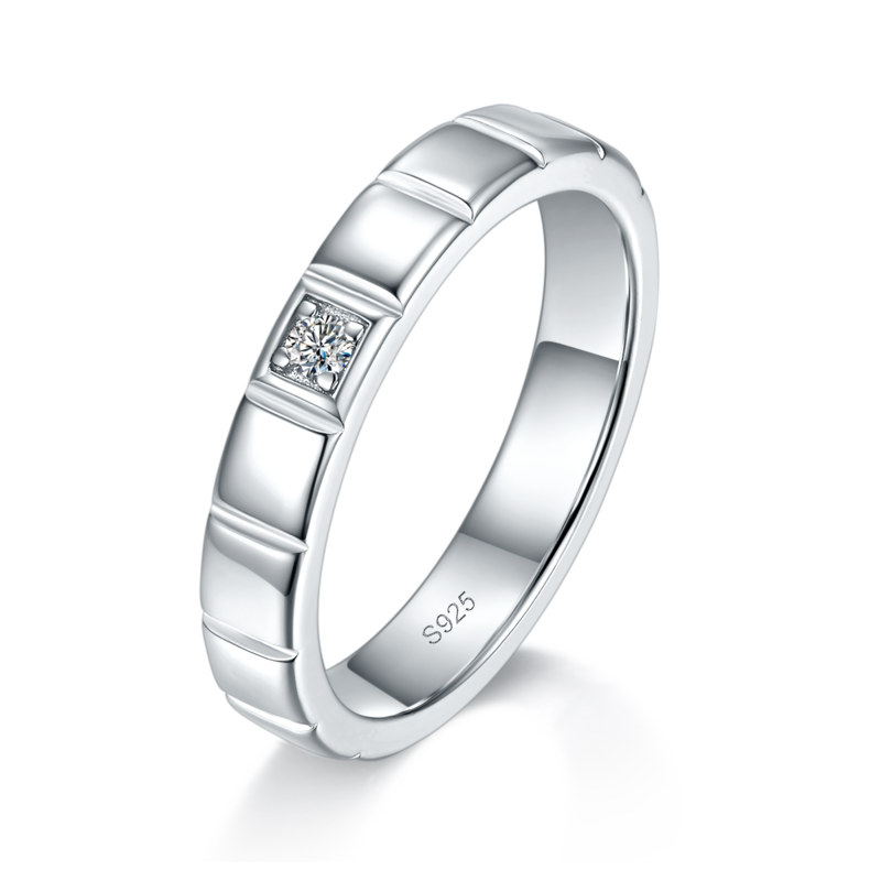 情侣Couple RingS925银镀白金定制选款副石Moissanite0.065ct