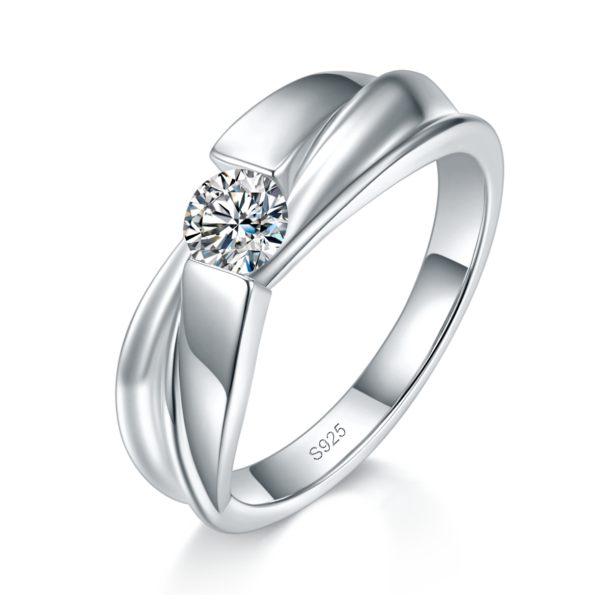情侣对戒S925银镀白金定制选款主石莫桑钻0.8ct