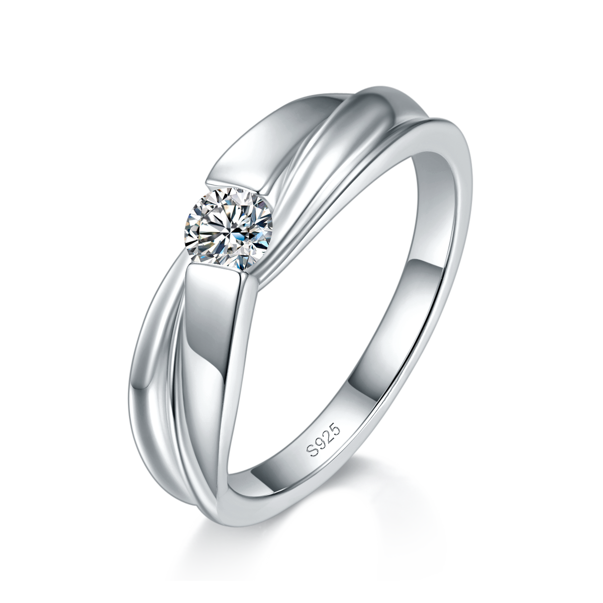 情侣对戒S925银镀白金定制选款主石莫桑钻0.8ct
