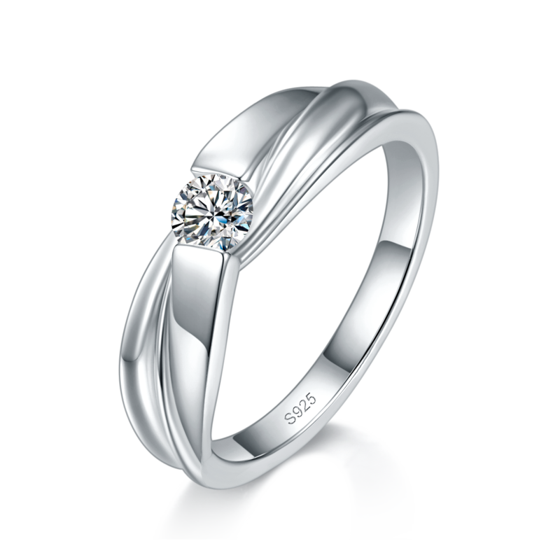 情侣对戒S925银镀白金定制选款主石莫桑钻0.8ct