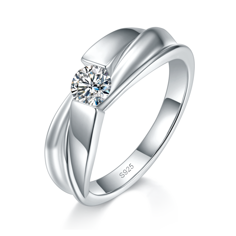 情侣对戒S925银镀白金定制选款主石莫桑钻0.8ct