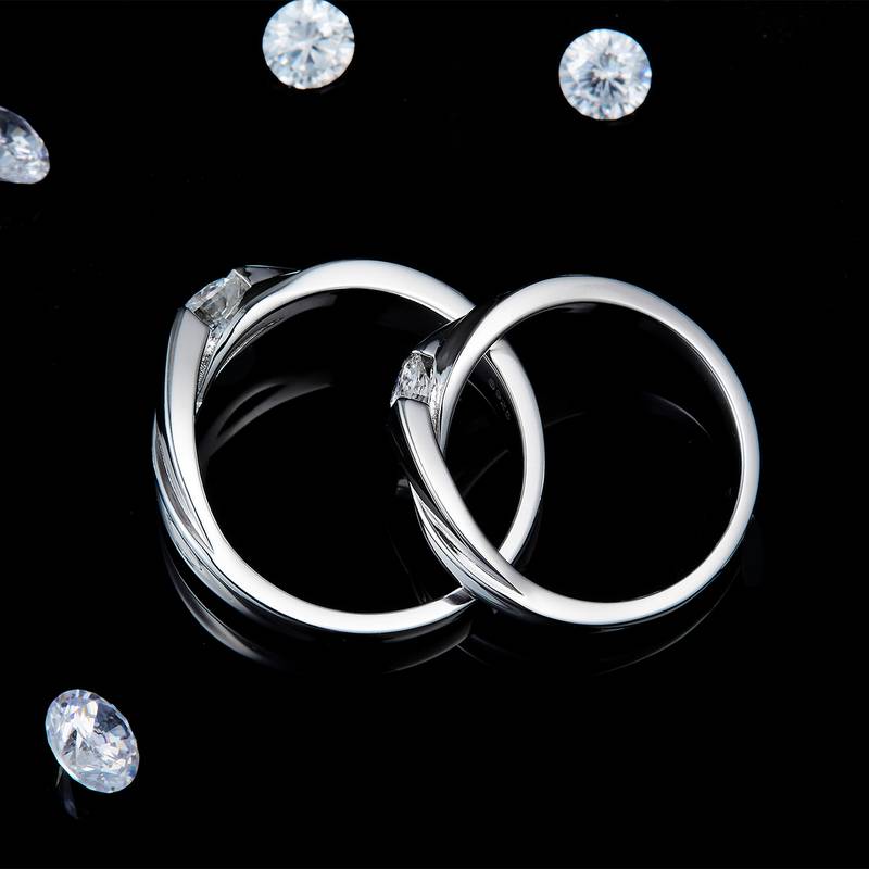 情侣对戒S925银镀白金定制选款主石莫桑钻0.8ct