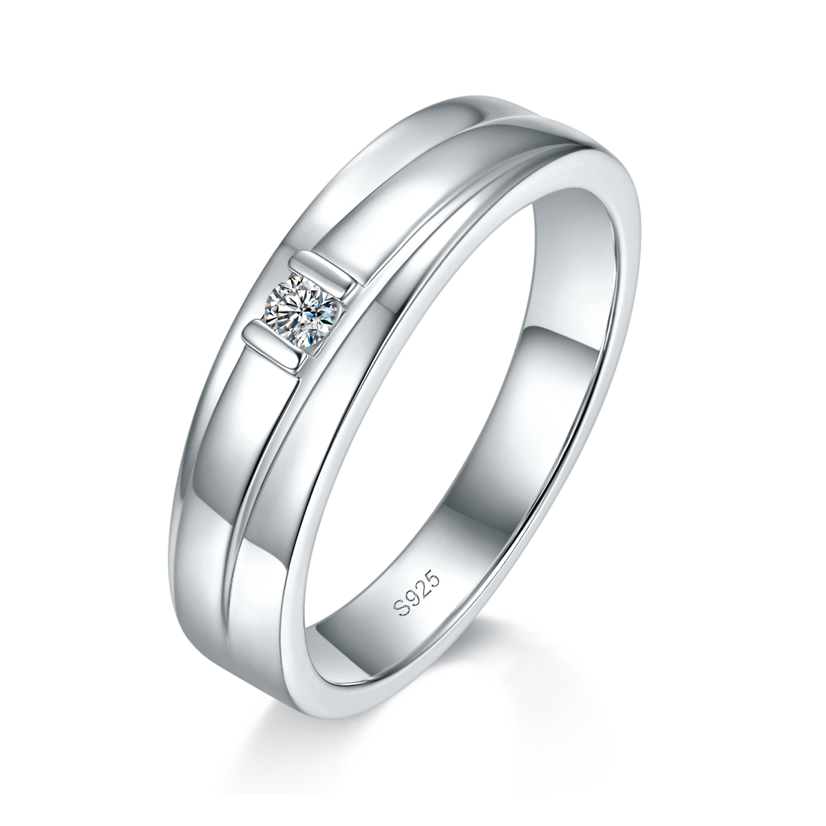 情侣对戒S925银镀白金定制选款主副莫桑钻0.28ct